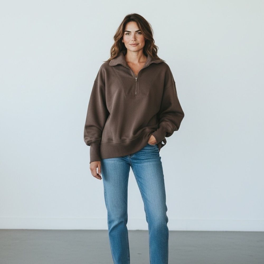 Abercrombie & Fitch Chocolate Brown Quarter-Zip Sweatshirt